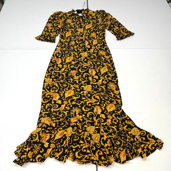 RHODE Felix Dress yellow/black floral maxi dress Size 2 - Picture 7 of 7